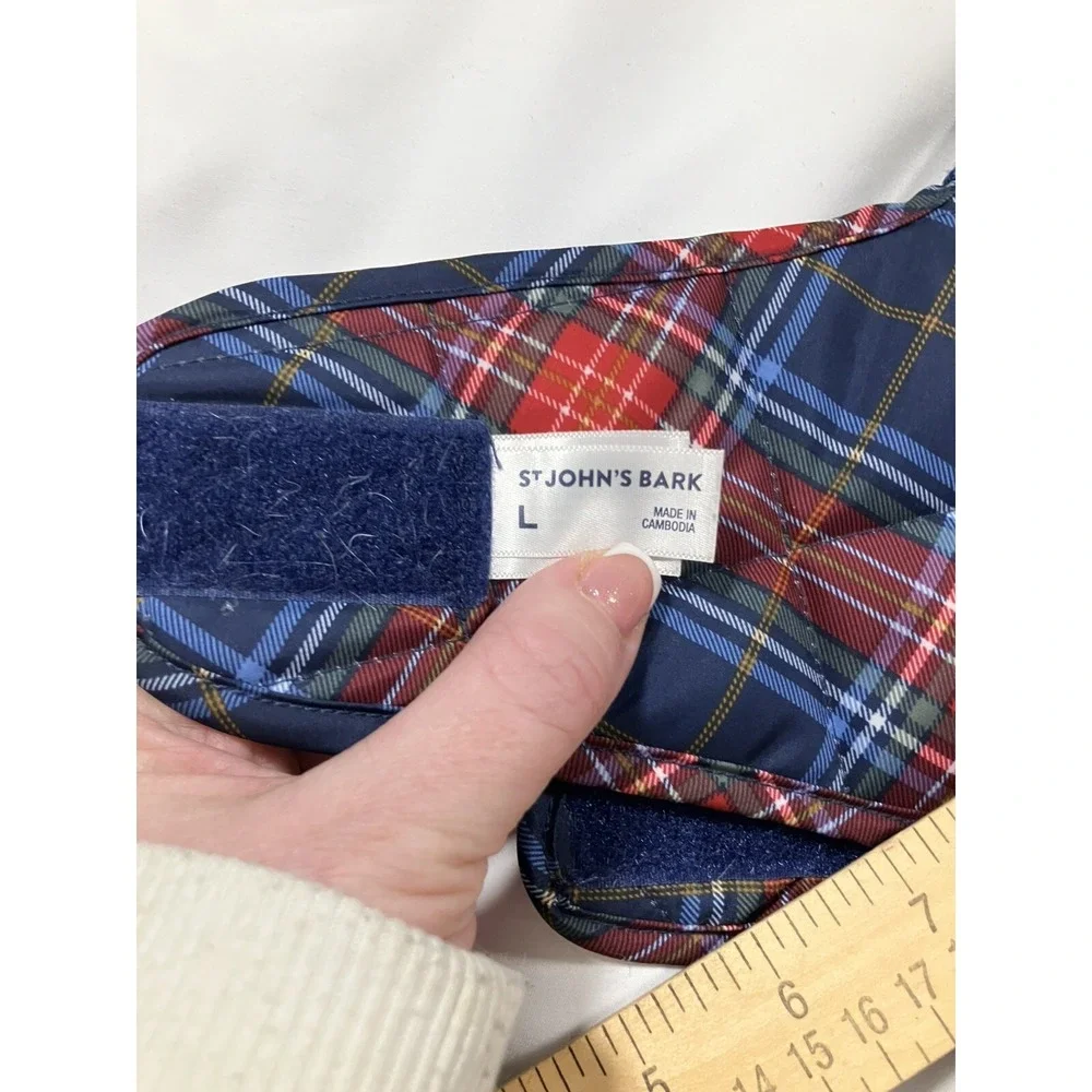 St. John's Bark Dog Coat Size Large Blue Red Plaid